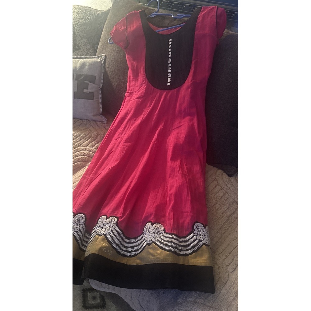 Tunic Style HandmadeDress XL  Red, Black Touch Of Gold ,Browns With Appliqué